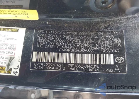 2017 Toyota Corolla Im z USA, uszkodzony, nr VIN JTNKARJE0HJ535335